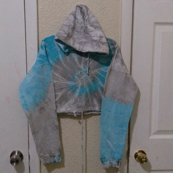Tie dye sweatshirt crop top blue and Gray size large - Picture 1 of 12